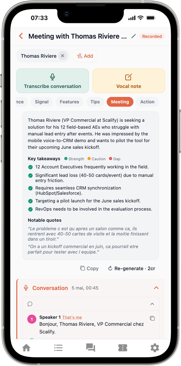 NeverDrop — resume IA et relance generee